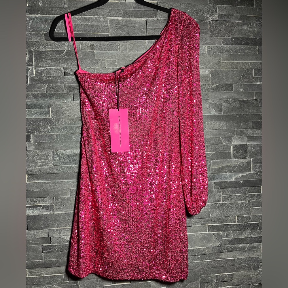 Betsey Johnson Fully Sequenced & Lined Asymmetrical Stretch Mini Dress - Picture 5 of 16